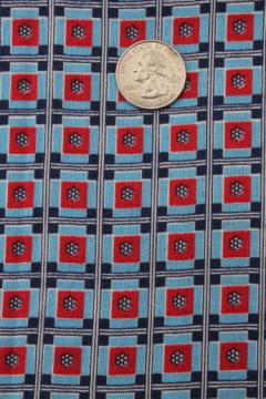 1940s Victory vintage print cotton fabric, chambray blue, navy, red & white