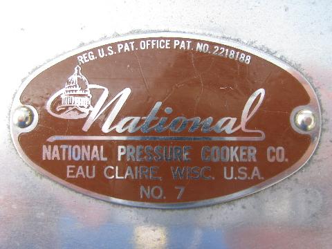 1940s, WWII vintage, 16 quart aluminum National pressure cooker from old farm kitchen