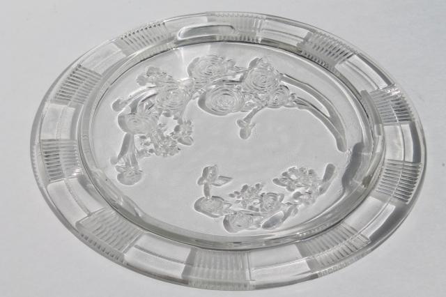 1940s or 50s vintage kitchen glass cake plate w/ metal cake cover dome