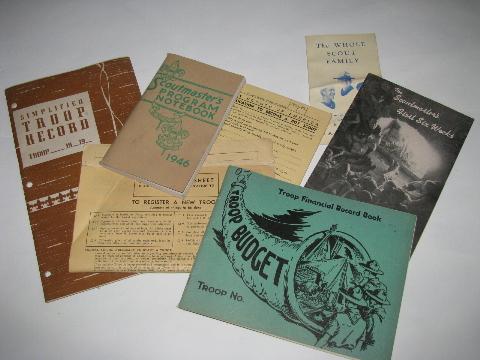 1940s vintage Boy Scout's Scoutmaster's material lot, books, papers, forms