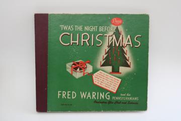 1940s vintage Christmas graphics, old 78 records album (empty) Fred Waring big band carols