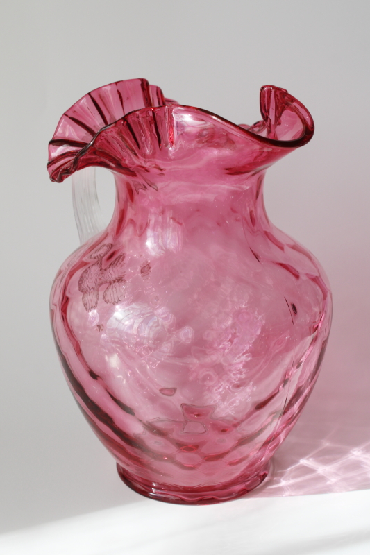 FENTON ART GLASS - Cranberry Creamer Pitcher - Diamond Optic