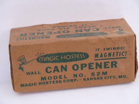 1940s vintage Magic Hostess magnetic kitchen can opener, never used