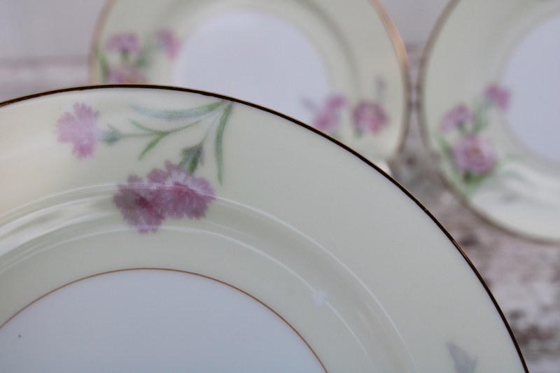 1940s vintage Morimura M mark Noritake china bread & butter or dessert plates, Mystery no 1 pink carnations floral