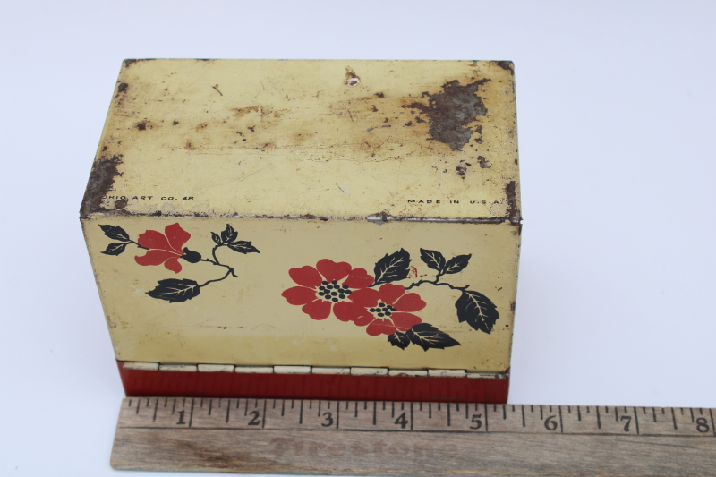 1940s vintage Ohio Art metal recipe cards box, Hall Red Poppy go-along to match the dinnerware