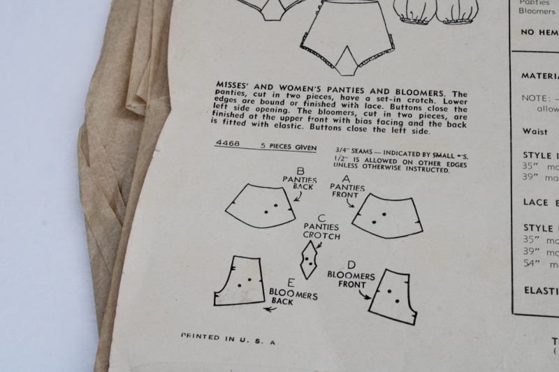 1940s vintage Simplicity sewing pattern for lingerie, tap pants panties or bloomers
