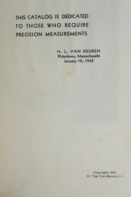 1940s vintage Van Keuren industrial catalog, machinist's precision measuring tools