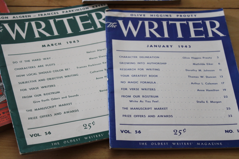 1940s vintage Writers magazines & directory, Author & Journalist issues, literary photo stylist prop