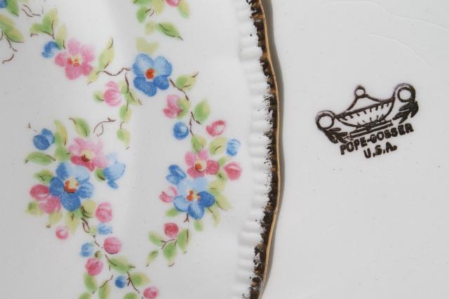 1940s vintage china dishes, Blue Belle forget-me-not floral dinnerware set for 8