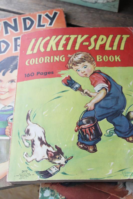 1940s vintage coloring books, childrens book lot w/ great old illustrations
