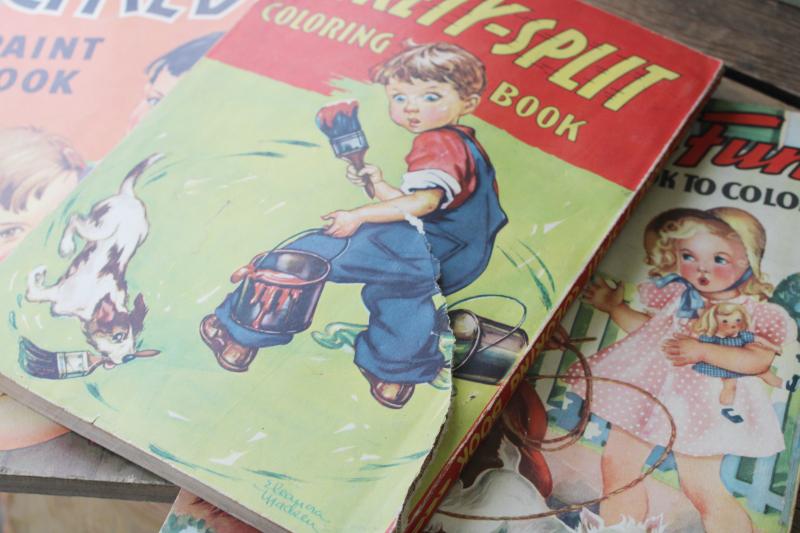 1940s vintage coloring books, childrens book lot w/ great old illustrations