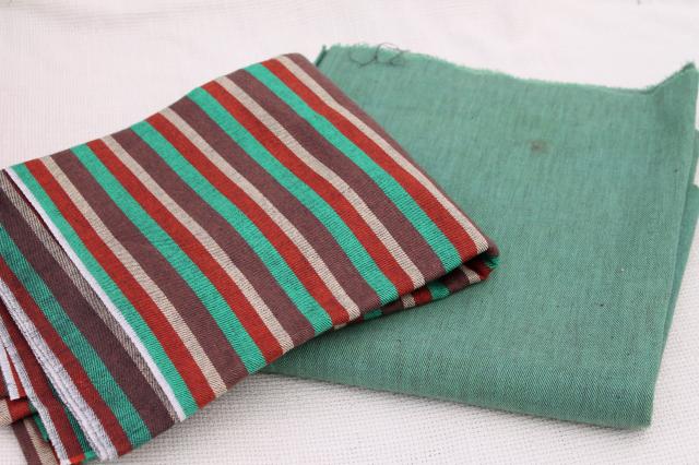 1940s vintage cotton fabric lot, striped shirting work shirt or sport camp stripes 