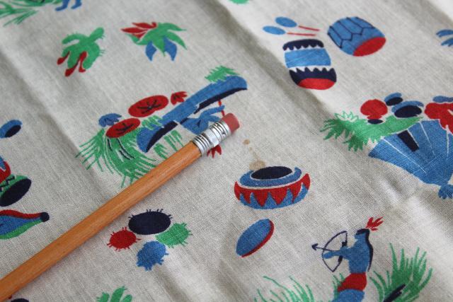 1940s vintage cotton feed sack fabric Native American Indian print, very retro!