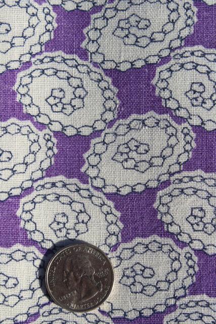 1940s vintage feed sack fabric, violet purple printed cotton material