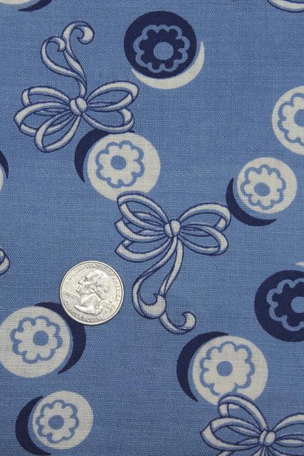 1940s vintage feed sack type cotton fabric 38 wide, buttons & bows print on blue