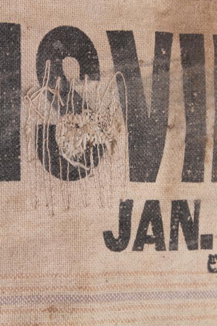 1940s vintage grain sacks, canvas weight cotton feed bags, Fulton Cincinnati Evansville Indiana