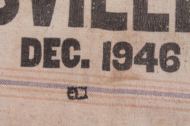 1940s vintage grain sacks, canvas weight cotton feed bags, Fulton Cincinnati Evansville Indiana