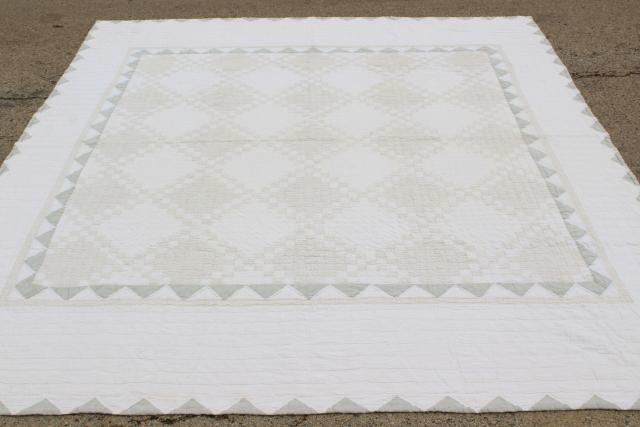 1940s vintage hand stitched patchwork quilt, rustic modern pale whitewash colors
