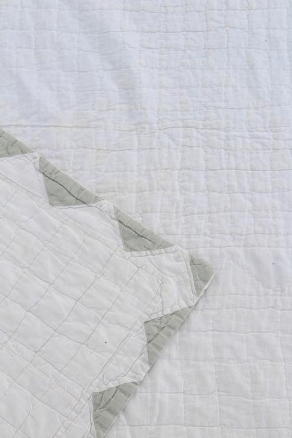 1940s vintage hand stitched patchwork quilt, rustic modern pale whitewash colors