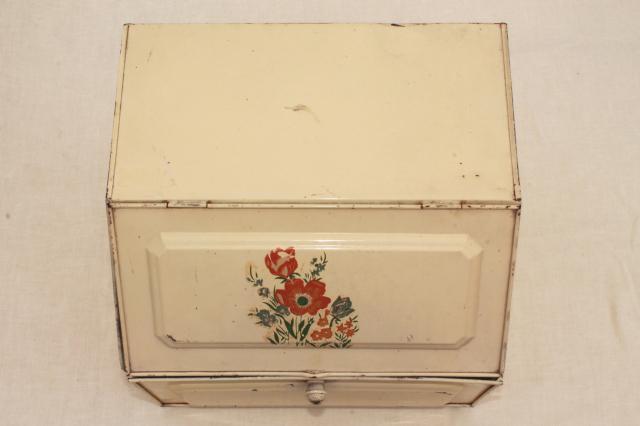 1940s vintage metal bread box, tin breadbox for country farmhouse kitchen