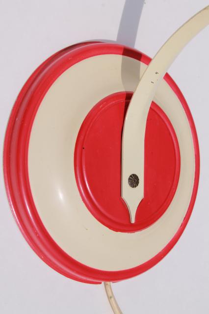 1940s vintage pin up wall sconce lamp or reading light, retro red bullseye