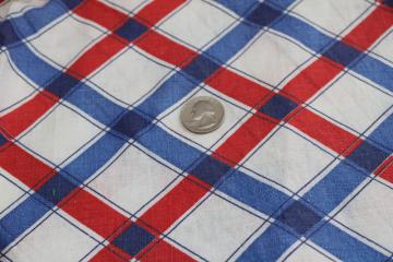 1940s vintage print cotton feedsack fabric, red, white & blue plaid feed sack