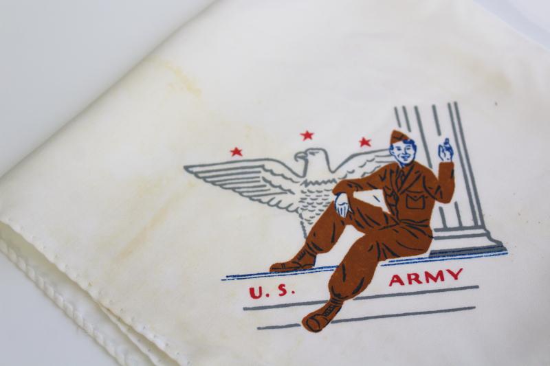 1940s vintage print rayon handkerchiefs, WWII soldier US Army souvenir gift hankies