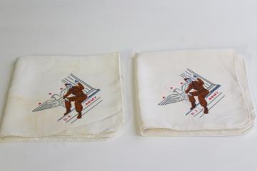 1940s vintage print rayon handkerchiefs, WWII soldier US Army souvenir gift hankies