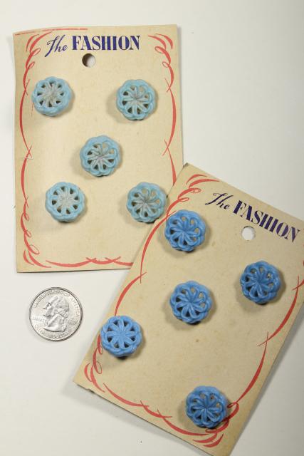1940s vintage sewing notions on cards, WWII red white blue plastic buttons