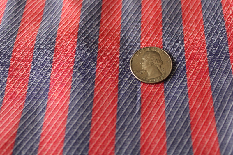 1940s vintage shirting fabric, twill weave cotton w/ wide stripes red  blue