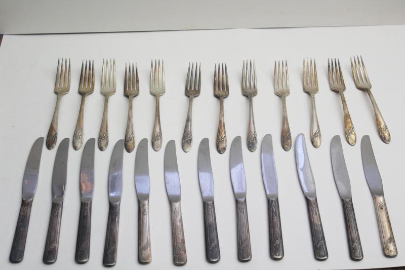 1940s vintage silverware, Oneida Tudor plate Queen Bess flatware, dinner forks & knives