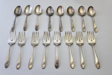 1940s vintage silverware, Oneida Tudor plate Queen Bess flatware, salad forks & teaspoons