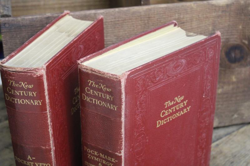 1940s vintage two volume dictionary, big books w/ old red & gold covers