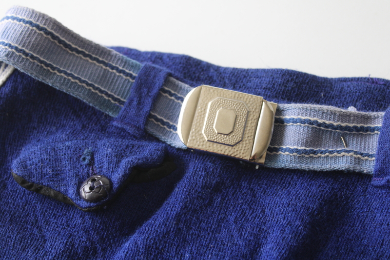 1940s vintage wool knit swimsuit, Lastex briefs mens swimming trunks w/ brass buckle cotton belt