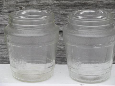 1940s-50s vintage glass barrel style jars, old kitchen canisters lot