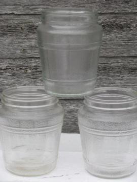 1940s-50s vintage glass barrel style jars, old kitchen canisters lot