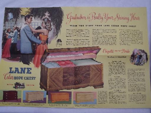 1948 color Lane furniture advertising leaflet, cedar hope chest styles