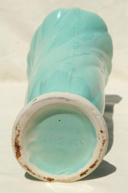 1950s 1960s vintage aqua turquoise pottery vase, mid-century mod swirl ...