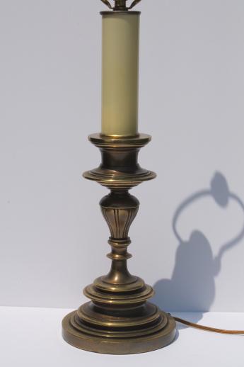 1950s 60s vintage heavy brass table lamp, large candlestick lamp