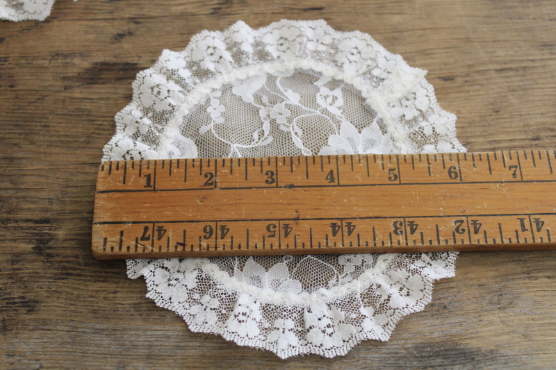 1950s 60s vintage nylon lace goblet rounds, ruffled doilies for drinking glasses or tea cups