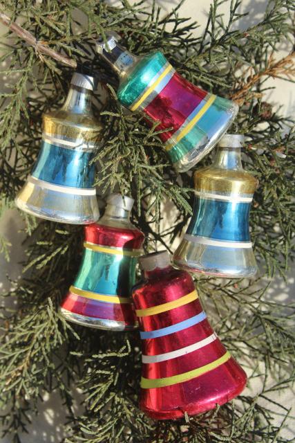 1950s Christmas Tree Ornaments Painted Glass Bells Shiny Brite