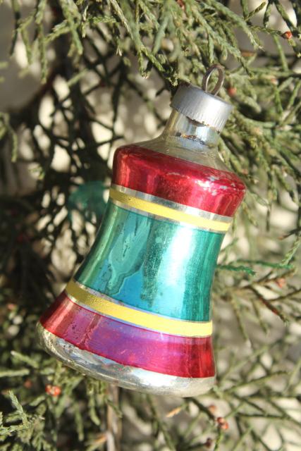 1950s Christmas tree ornaments, painted glass bells Shiny Brite vintage
