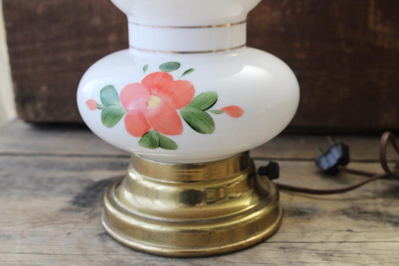 1950s hand painted milk glass lamp, small night light, vanity or table lamp