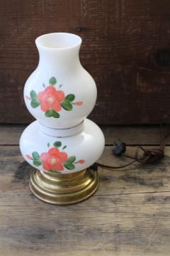 1950s hand painted milk glass lamp, small night light, vanity or table lamp