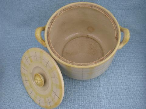 1950s plaid kitchenware, ceramic cookie jar, covered dish or fridge box
