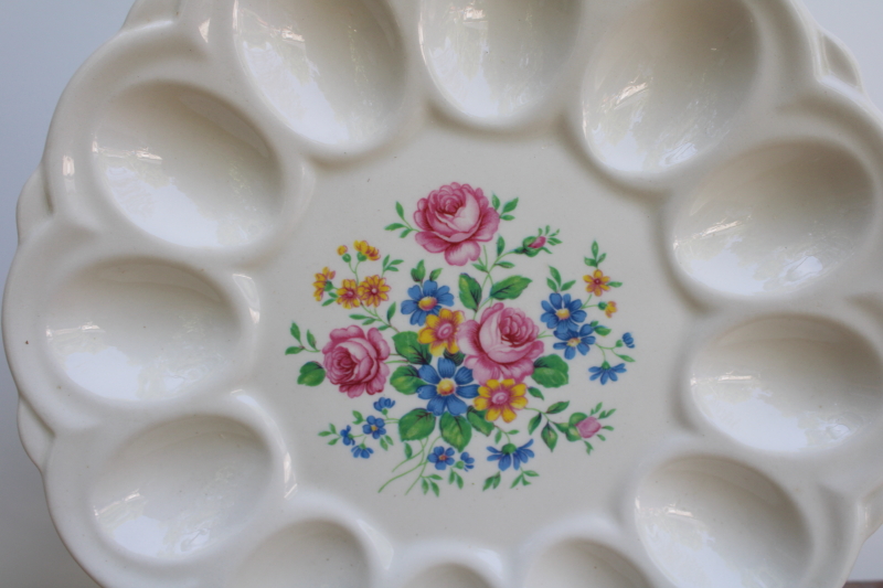 1950s vintage American Art Ware ceramic egg plate, divided tray for deviled eggs