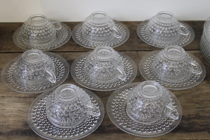 1950s vintage Anchor Hocking hobnail pattern glass tea or luncheon set for 8