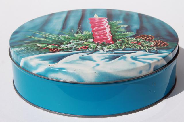 1950s vintage Christmas tins for candy & cookies w/ retro holiday designs