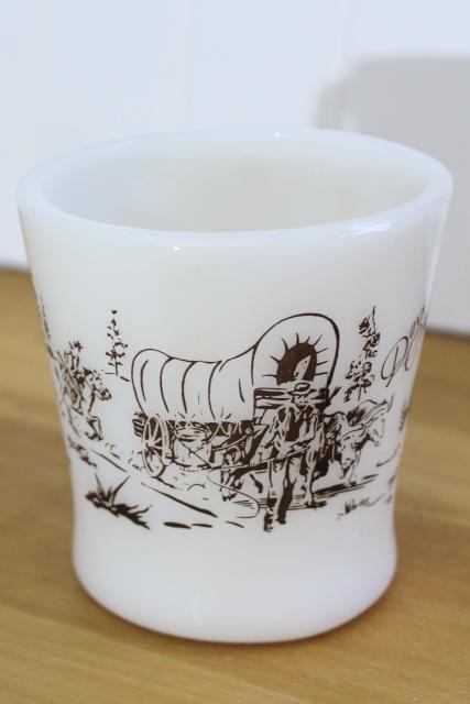 1950s vintage Fire King glass child's cup, D handle mug w/ Davy Crockett