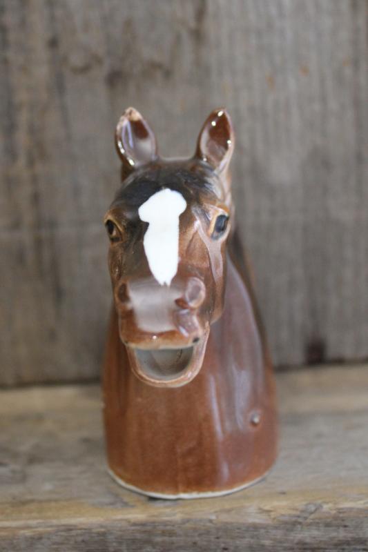 1950s vintage Japan ceramic horse head figural cream pitcher, mini creamer